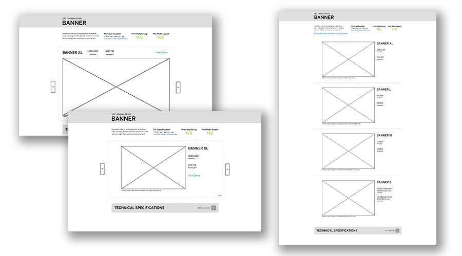 early wireframes for the media kit redesign